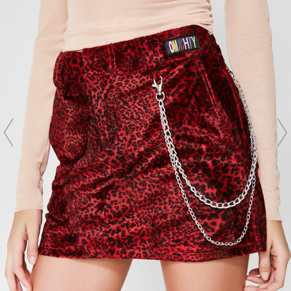 omighty red leopard fuzzy skirt NWT